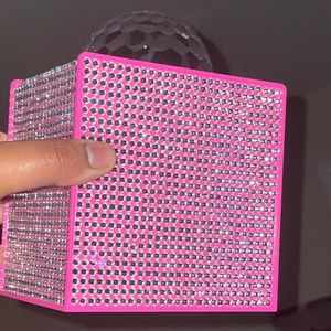 Pink rhinestone speaker with lights with charger